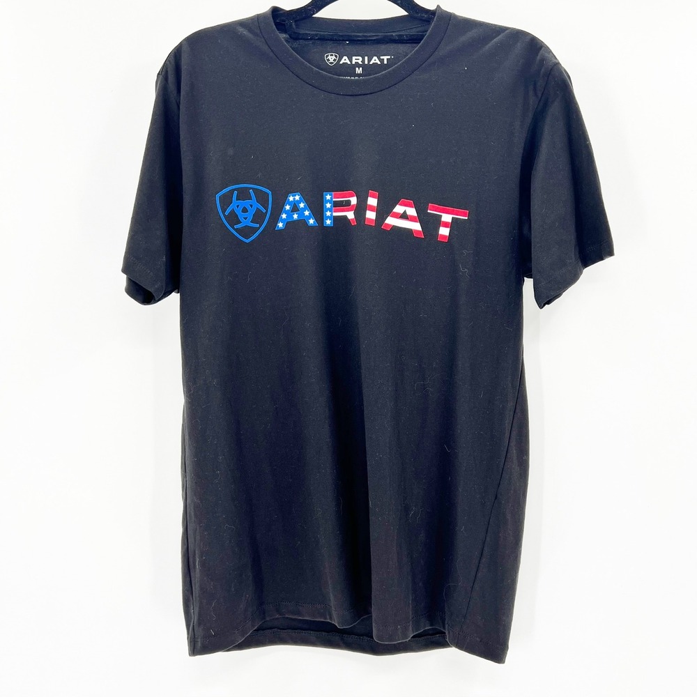Ariat Mens Patriotic Logo Graphic T-Shirt Black Stars Stripes Cotton Medium